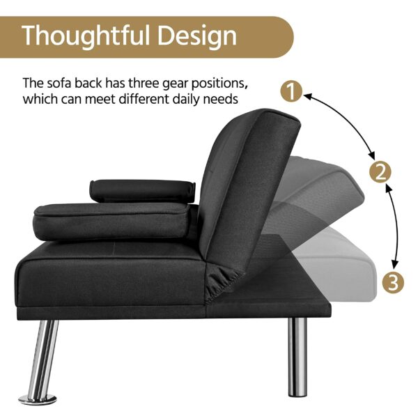 Sofa Bed Fabric Click Clack Sofa Bed with 2 Cup Holders Black