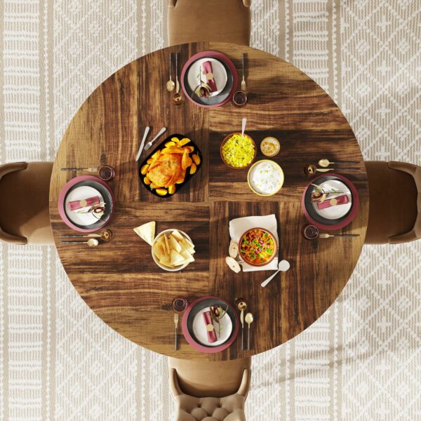 Round Dining Table for 4-6 People Rustic Brown