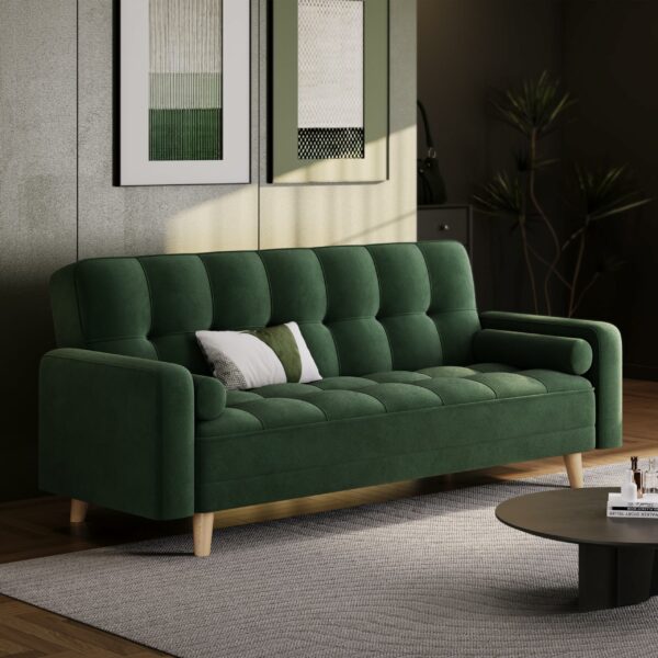 Modern Velvet Sofa Bed 3 Seater Click Clack Sofa Green