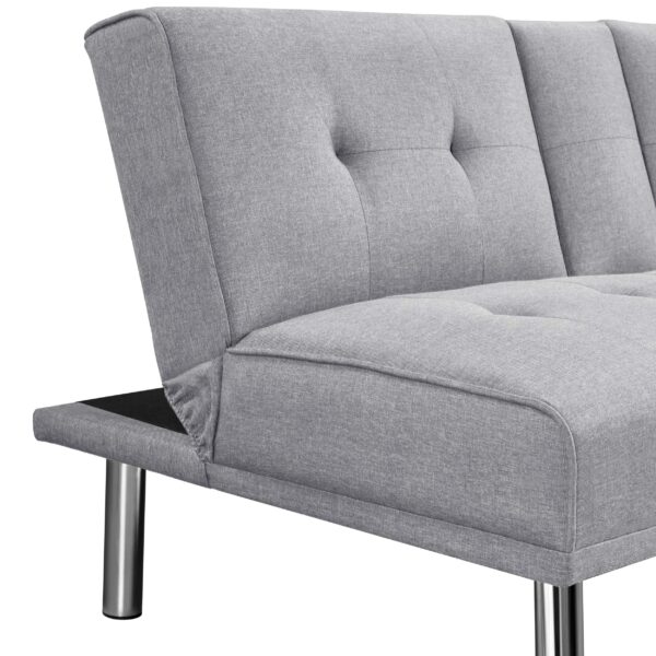 Sofa Bed Fabric Click Clack Sofa Bed with 2 Cup Holders Light Gray